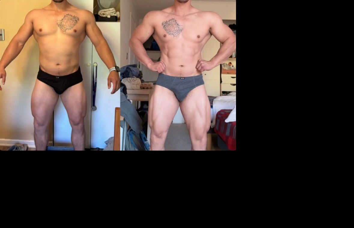 Comparativa fisica antes y despues de atleta masculino